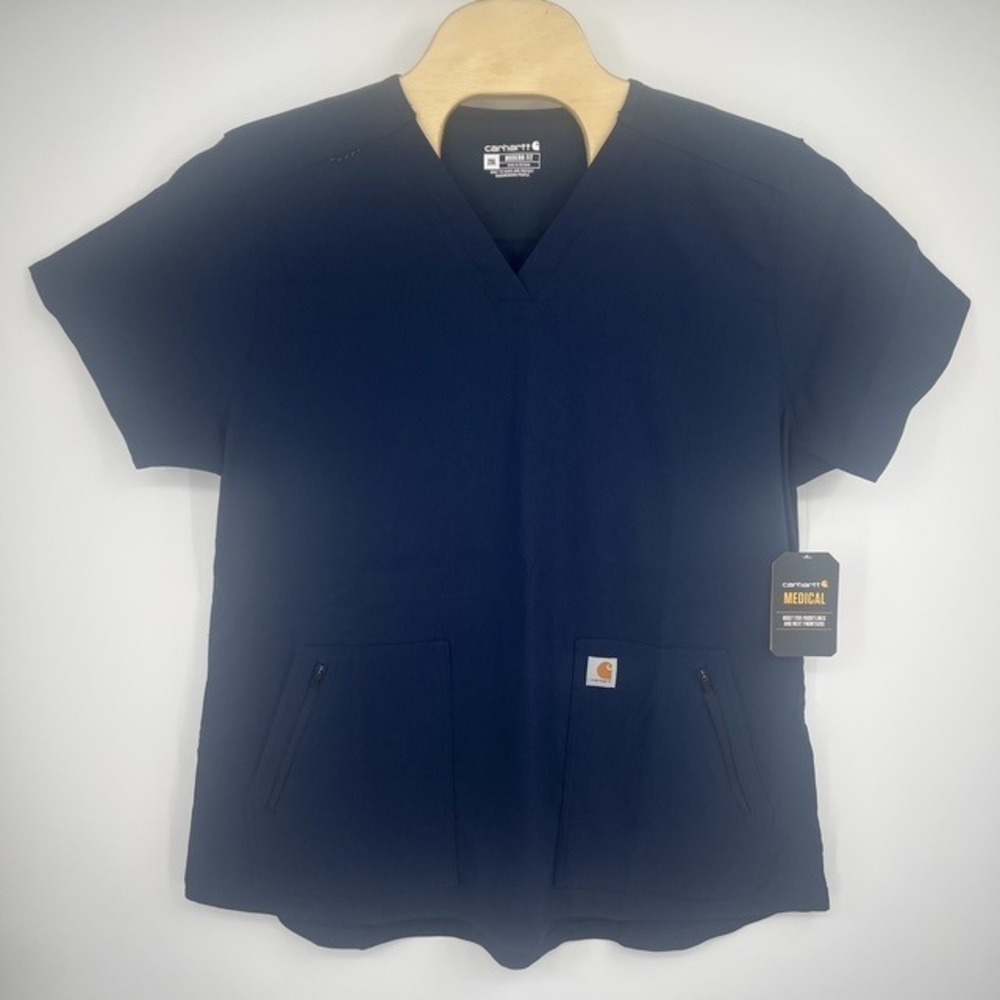 NWT Carhartt Womens Navy Modern Fit 4 Pocket V Neck Scrub Top‎ Medical Size 2XL